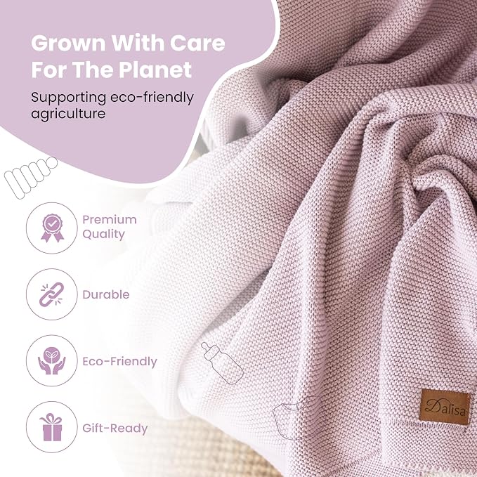 Dalisa 100% Organic Turkish Cotton Throw Blanket - GOTS Certified, Cozy - Perfect for Couch, Bed, and Home Decor - Boho Vintage Knit Alina (Lavender Frost, 50x60)