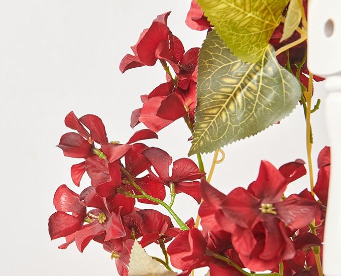 PONKING Flower Garland, Artificial Hydrangea Vine Flowers, Hanging Fake Hydrangeas Vine for Room Anniversary Wedding Birthday Christmas Wall Arch Decor, 2 Pcs, Floral Garland, Red Flower