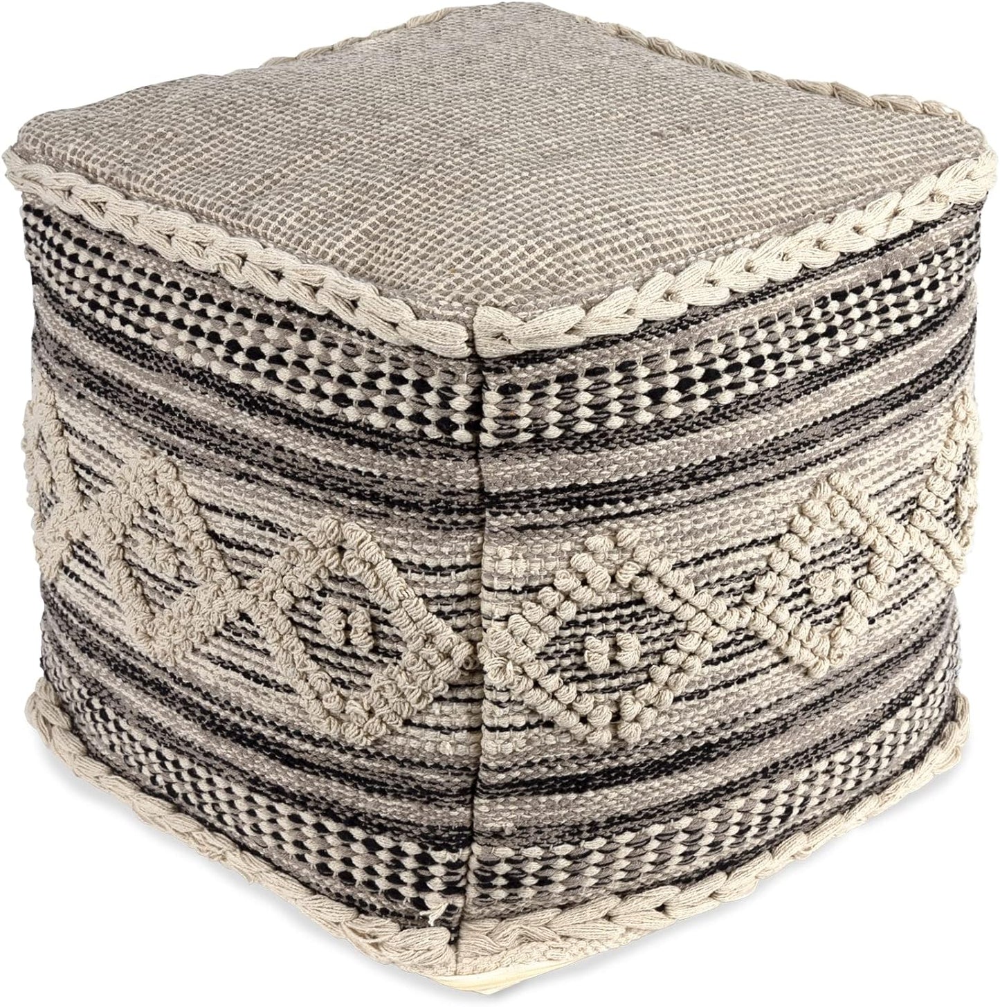 REDEARTH · Tufted Pouf Ottoman with Filler Textured Storage Cube Bean Bag Pouffe Footrest for Living Room, Bedroom, Nursery, Kidsroom; 100% Cotton (17.5"X17.5"X17.5", Diamond Virgule)