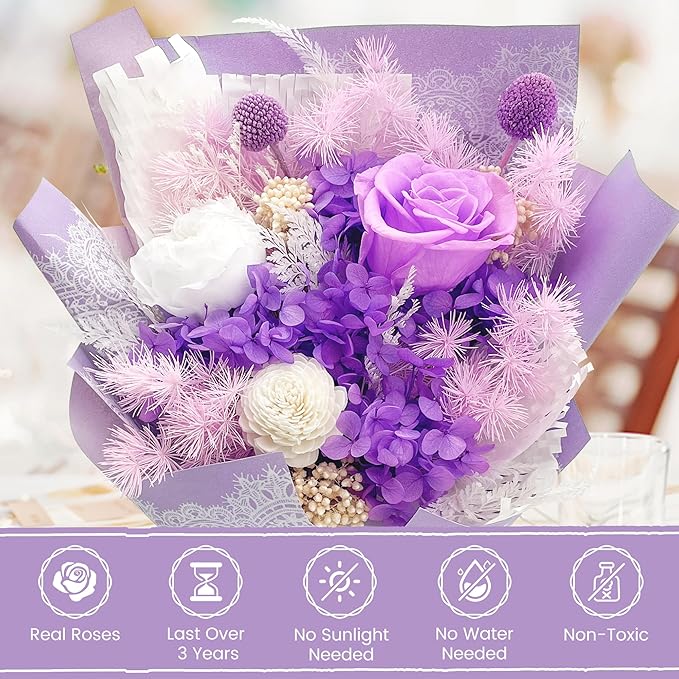 VTJMB Flowers for Delivery Prime, Preserved Flower Bouquet with Box, Birthday Dried Flowers Gift for Women, Mothers Day Gifts for Mom, Wife, Grandma, Friends