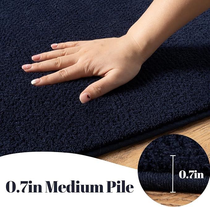 qulint Modern Rug for Living Room Bedroom 5x8, Navy Blue Kid Room Rug Soft Washable Thickened Memory-Foam Indoor Rug, Minimalist Solid Non Slip Carpet for Nursery Office Dorm Home Decor