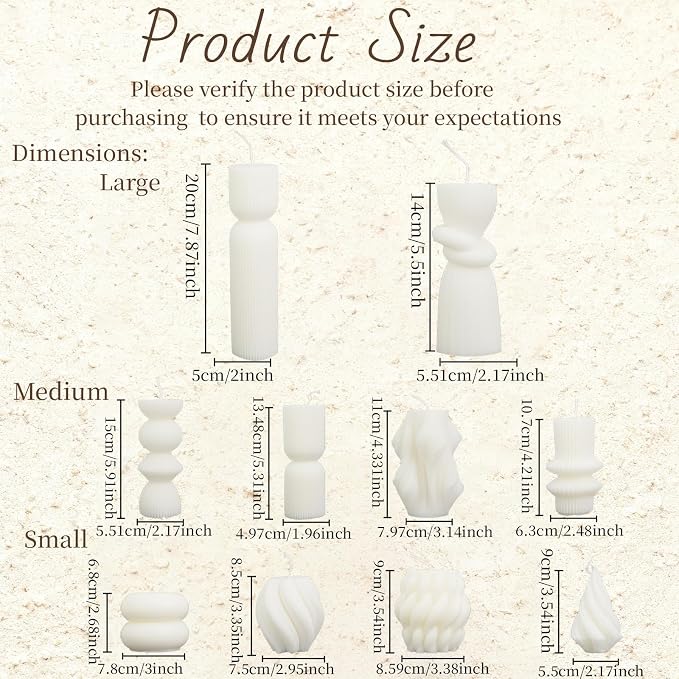 10 Pcs Pillar Candles White Aesthetic Modern Candles Set Soy Wax Handmade Ribbed Decor for Housewarming Gift, Home Decor, Table Decor, Shelf