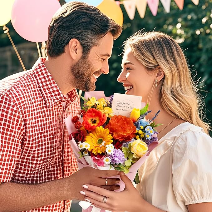 TINGE TIME Preserved Flowers Bouquet, Rainbow Fake Flowers Bouquet, Aritifical Roses Bouquet for Wedding, Table Centerpieces, Valentines, Mothers Day, Birthday Gifts, Anniversary, Engagement