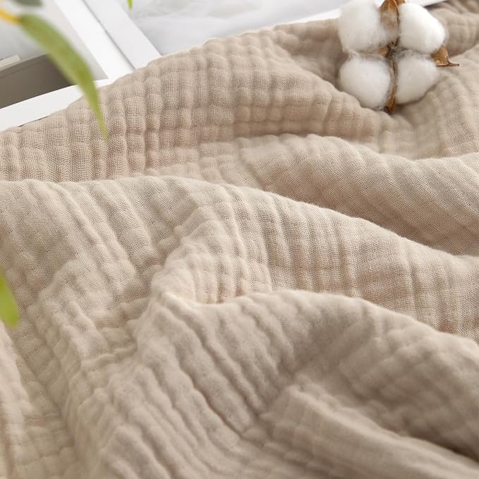 David's Home Soft Muslin Blanket Throw Size for Adults, 60% Rayon 40% Cotton, Breathable Lightweight Cooling Blanket for Hot Sleepers, 4-Layer Cozy Gauze for Bed, 50"x60", Light Tan/Oat Milk