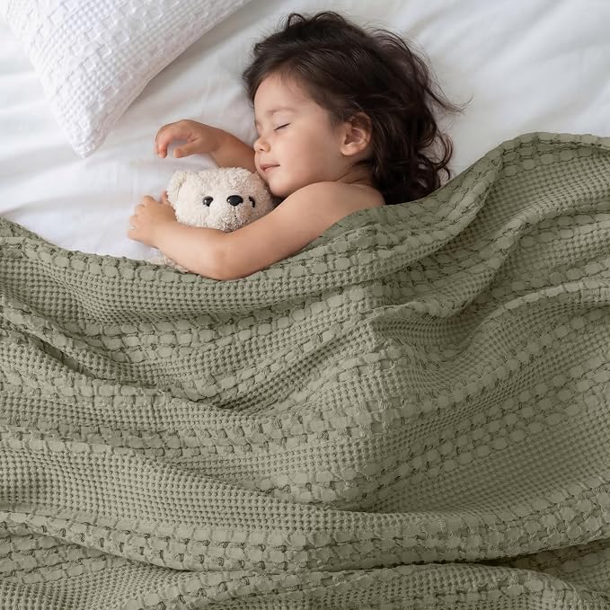PHF 100% Cotton Waffle Blanket Twin Size for College Dorm, Lightweight Breathable and Soft for Summer, Luxury Aesthetic Waffle Weave Blanket for Bed & Gifts for Women, 66"x90", Dusty Sage