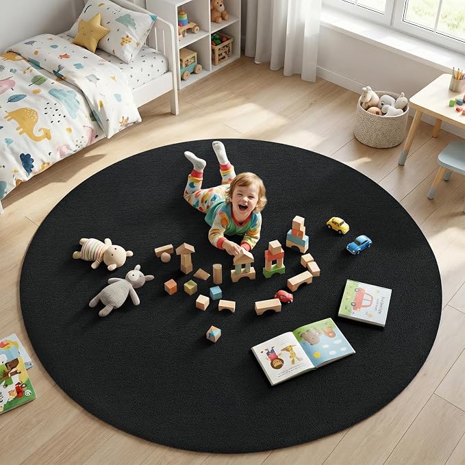 Sour Lemon 4ft Round Rugs for Bedroom, Circle Area Rugs for Living Room, Soft Fluffy Shaggy Carpet for for Living Room Playroom Kids Room Home Decor Aesthetic