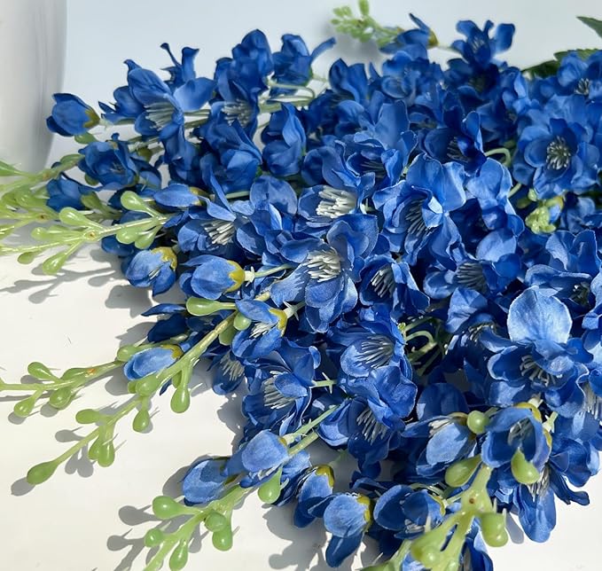 8 pcs Navy Blue Delphinium Artificial Flowers, 34.25''Artificial Snapdragon Flowers Tall Fake Flowers Silk Flowers Faux Delphinium Bulk for Tall Vase Home Wedding Garden Table Decor (Navy Blue)