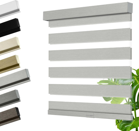 Cordless Zebra Blinds for Windows, Blackout Interior Blinds,Easy to Install,UV Protection,for Offices and Home,Custom Roller Shades, Mousse Light Grey,16" W x 88" H