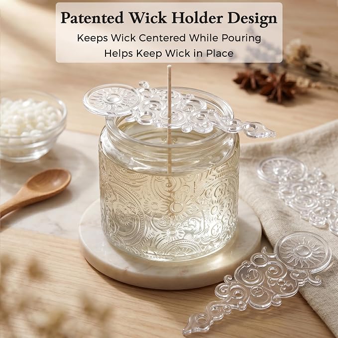 10 oz Multi-color Sun Moon Stars Candle Jars with Metal Lids, 9 Pack | Patented Embossed Design, Includes Wick Centering Devices & Warning Labels, Multiple Color Options