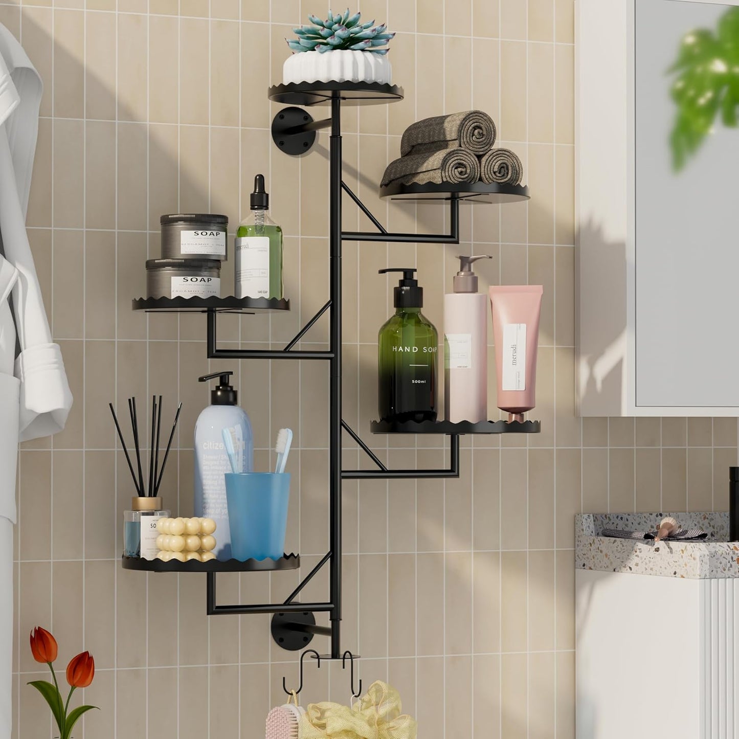 Rotating Wall Plant Shelves Versatile Window Plant Shelf for Indoor Plants Bathroom Living Room Use Wall Planter with Durable Metal Material 5 Pots