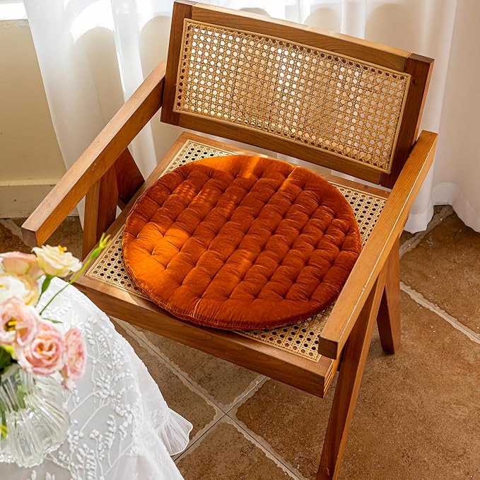 vctops Luxury Velvet Chair Pad Seat Cushion Soft and Comfy Chair Cushion Solid Color Round Seat Pad Cushion for Kitchen Dining Office Chair (Orange,17"x17")