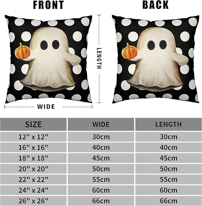 Set of 2 Happy Halloween Pillow Covers 22x22 Gus Ghost Spooky Pillow Case White Polka Dot Horror Holiday Cushion Case for Couch Sofa Halloween Party Decorations