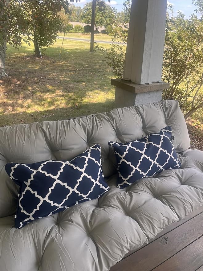FUNHOME Waterproof Outdoor Lumbar Pillow Covers Set of 2,Home Decor for Garden Patio Furniture,Couch,Sofa 12"x20" Inch Decorative Pillows Cover Only,NO Insert(Blue Geometry)
