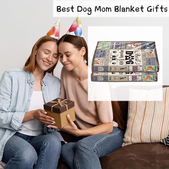 Wxiben Dog Mom Gifts for Women - Soft Flannel Dog Mom Blanket Gifts for Dogs Lovers Birthday Gift for Dog Moms Best Dogs Mom Ever Throw Blanket for Mother Bed Couch Sofa Home Decor 60x50