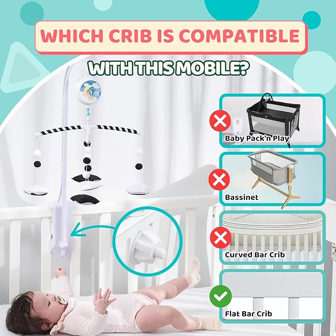 Montessori Mobile Baby for Crib (TINITIGIES) - Black and White Mobile Give Visual Stimulation to Engage Your Newborn - Baby Crib Mobile for Boys & Girls - Baby Mobile for Crib (Geometry)