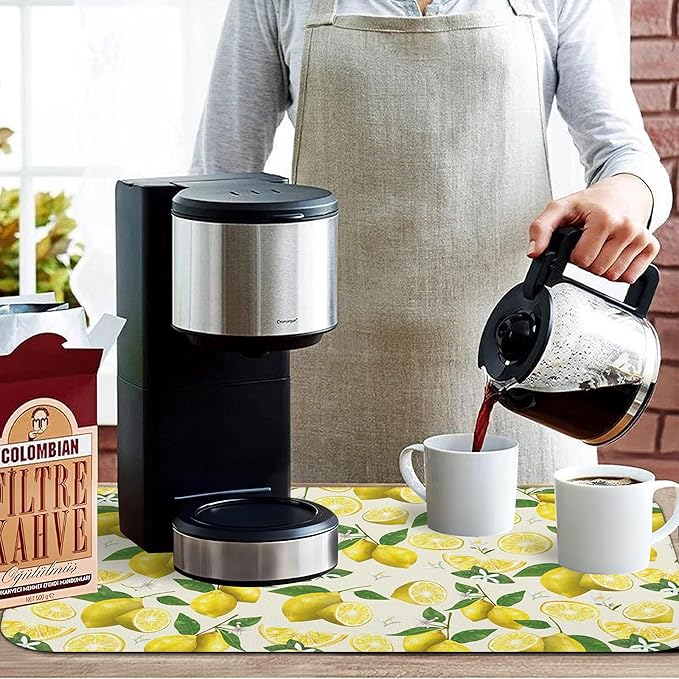 Fun Coffee Mat 19inx12in,Coffee Bar Mat for Countertops,Absorbent Hide Stain Anti-Slip Coffee Bar Accessories Fit Under Coffee Machine Mat,dish Drying Mats for Kitchen
