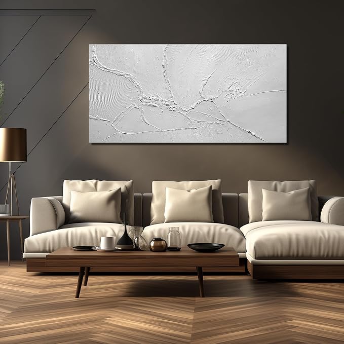 Abstract Wall Pictures for Office Big Wall Decorations for Bedroom Modern White Wall Art Canvas for Living Room Size 29 x 58 Inch