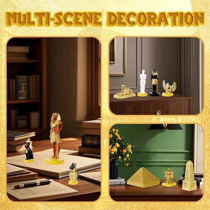 19 Pcs Egyptian Figurines Set Resin Ancient Egypt Decor Hand-Painted Small Ancient Egyptian Pyramid Mummy Pharaoh Anubis Statue Egyptian Gods for Table Home Decoration