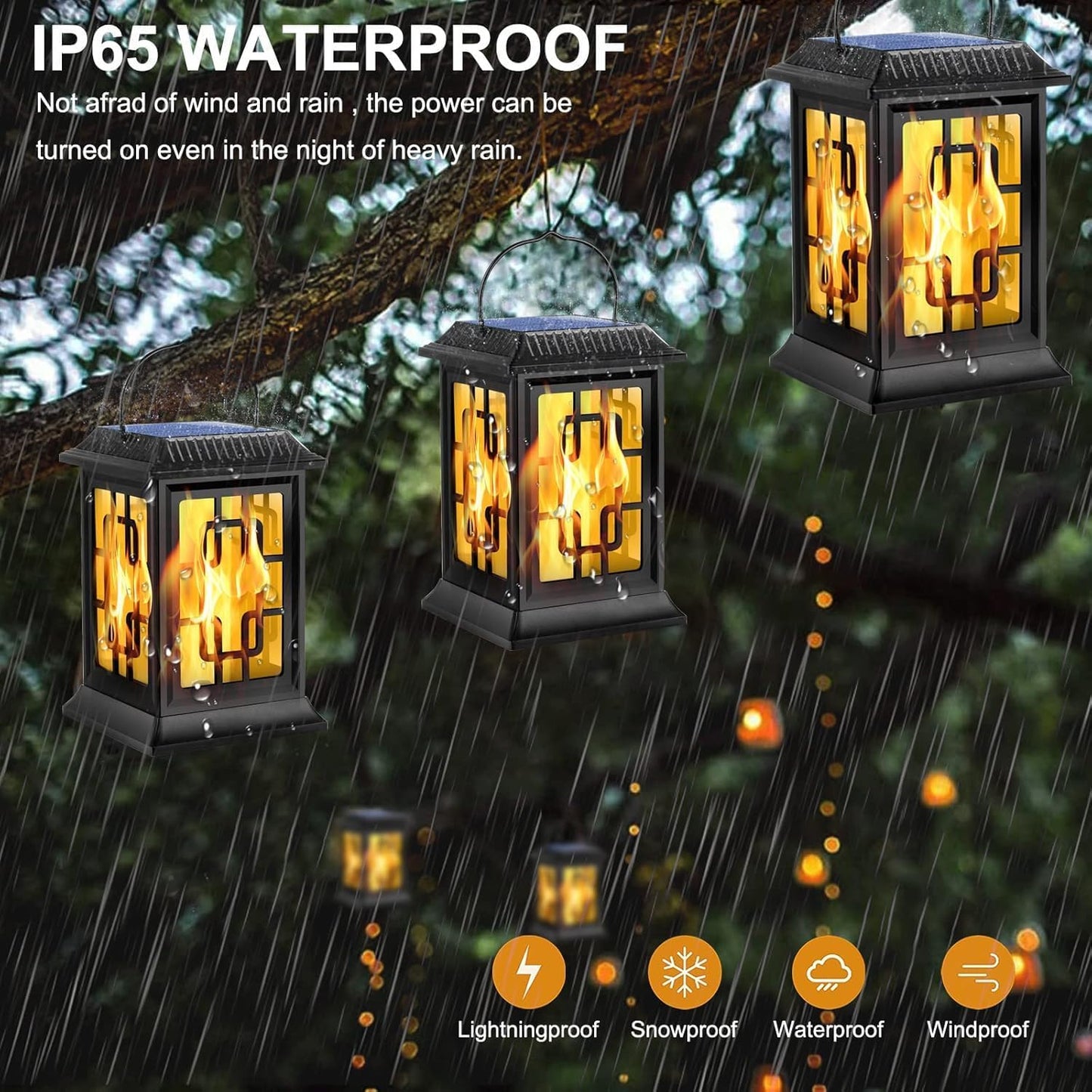 Flickering Solar Lantern Outdoor, Waterproof Hanging Flame Solar Powered Lantern for Pathway, Tabletop, Patio, Garden Decoratives (2 Pack)