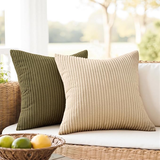 Topfinel Fall Home Decor Rust OliveGreen Throw Pillow Covers 22x22 Inch Set of 4 Boho Farmhouse Cushion Covers Soft Corduroy for Couch Bed Sofa Living Room