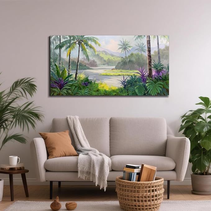 Acocifi Tropical Canvas Wall Art Palm Tree Green Picture 40"x20" | HD Print, Ready to Hang, Waterproof Fastness, Artwork for Living Room Bedroom Home Decor