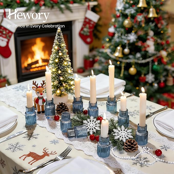 Hewory Glass Candlestick Candle Holder: 20PCS Blue Glass Taper Candle Holders for Table Centerpiece, Vintage Tapered Candlestick Holders for Christmas Centerpiece Wedding Party Holiday Home Decor