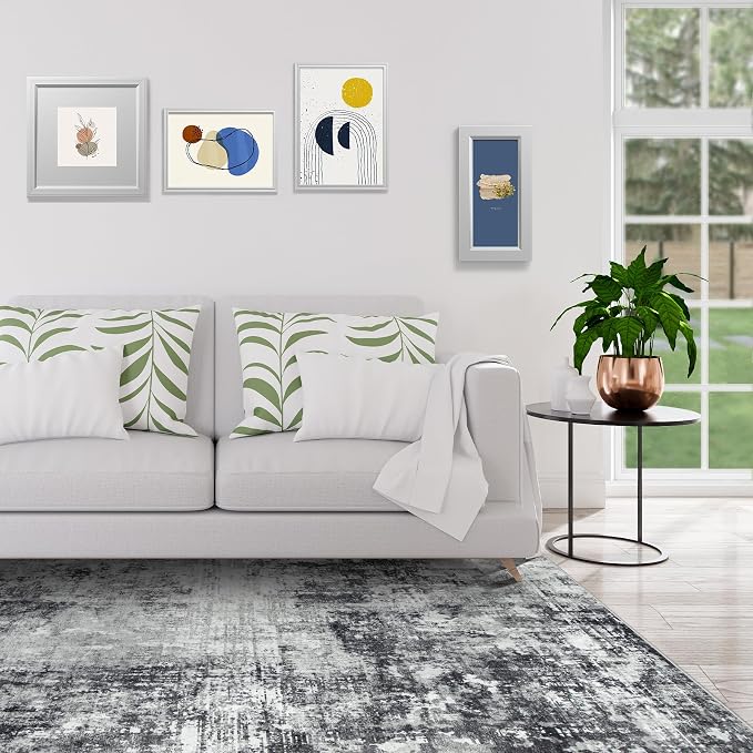 10x14 Area Rugs Large Living Room Rug Washable: Modern Abstract Rug Indoor Modern Carpet Non Slip for Dining Room Bedroom Nursery Home Office Black Grey