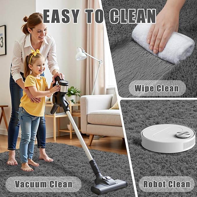5x7 Area Rug for Living Room:Ultra Soft Fluffy Shag Dark Grey Rugs,Large Fuzzy Plush Indoor Non Slip Carpet Washable Rug for Bedroom Kids Nursery Office Dorm Modern Decor(Dark Grey 5'x7')