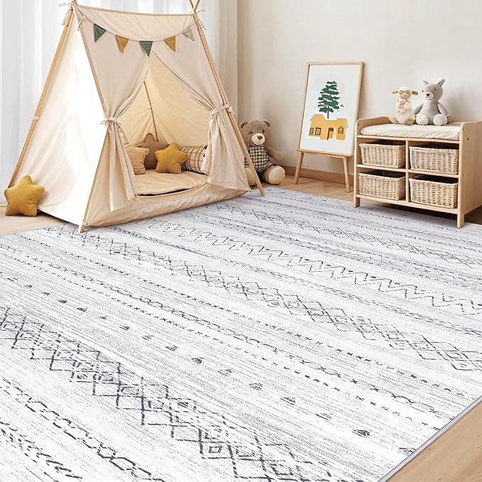 cotiled 12x15 Area Rug Living Room: Washable Boho Rugs with Non Slip Backing Large Soft Indoor Stain Resistant Carpet for Bedroom Farmhouse Dining Room Lightweight Home Decor Grey