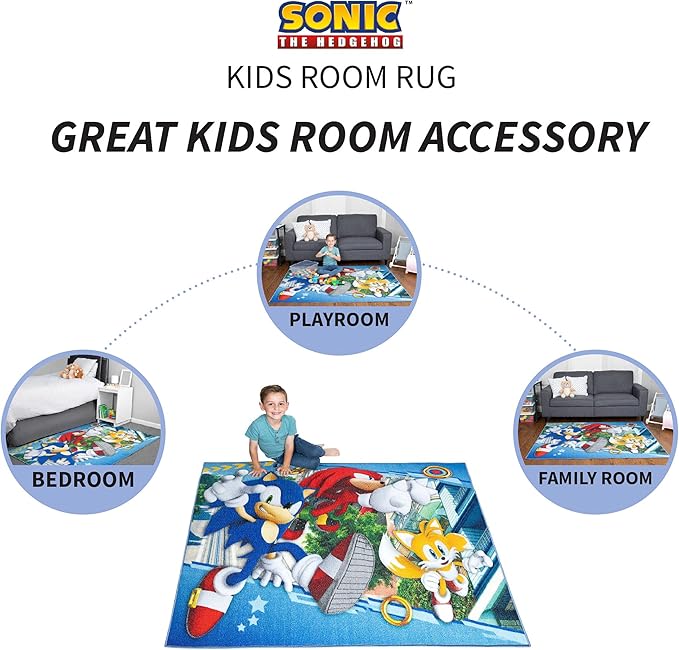 Franco Kids Room Non Slip Area Rug, 69 in x 52 in, Sonic The Hedgehog