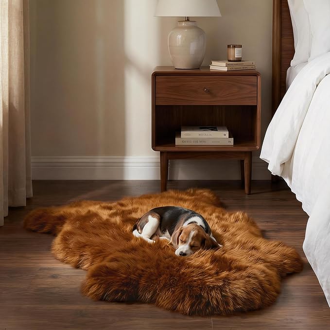 Premium Genuine Sheepskin Area Ruge - Real Wool Fur Shaggy Carpet | Fluffy Soft Natural Lambskin Rug Seat Chair Covers for Couch Sofa Bedroom Living Room(Brown,2×3 Feet Sheepskin)