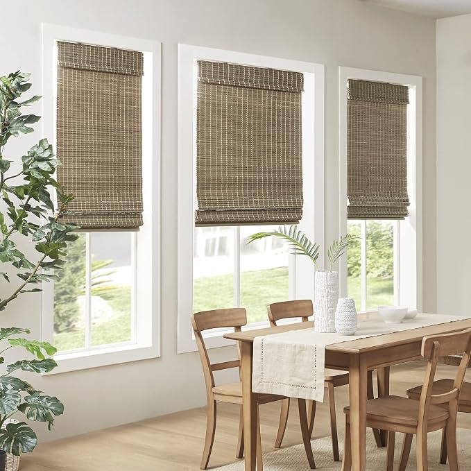 Madison Park Eastfield 100% Bamboo Cordless Roman Shades-Woven Wooden Privacy Panel, Light Filtering Easy Installation Window Blind Treatment, Bedroom, Living Room Decor, 33" W x 64" L, Natural Ash