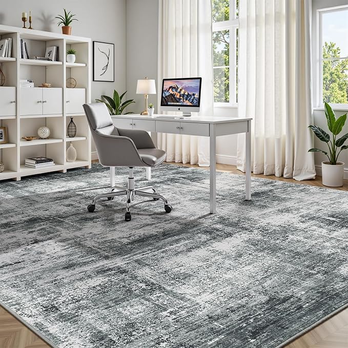 Lofus 5x7 Area Rug for Living Room, Grey Abstract Rugs with Non-Slip Backing, Neutral Modern Washable Carpet for Bedroom Dining Room Home Office Nursery Indoor