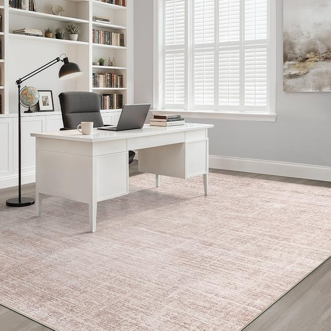 Pink Rug 7x9 Living Room: Washable Large Neutral Rugs Abstract Soft Modern Stain Resistant Indoor Floor Non-Slip Carpet for Nursery Kids Girls Bedroom Playroom Dining Room Under Table