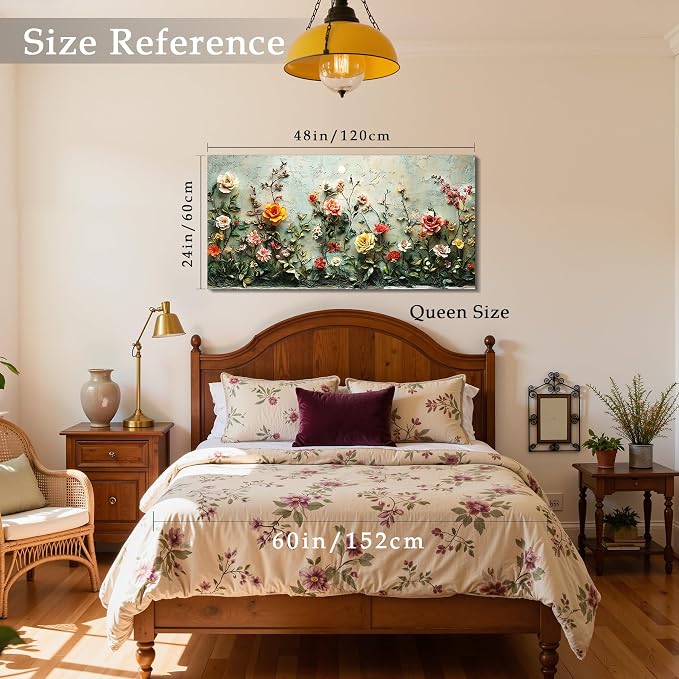 imjiayu Flower Wall Art, Large Wall Art, Floral Wall Decor, Vintage Rose Canvas Picture, Nature Botanical Prints Country Decor, Green Grey Paintings for Living Room Bedroom Dining Room Hallway 24x48