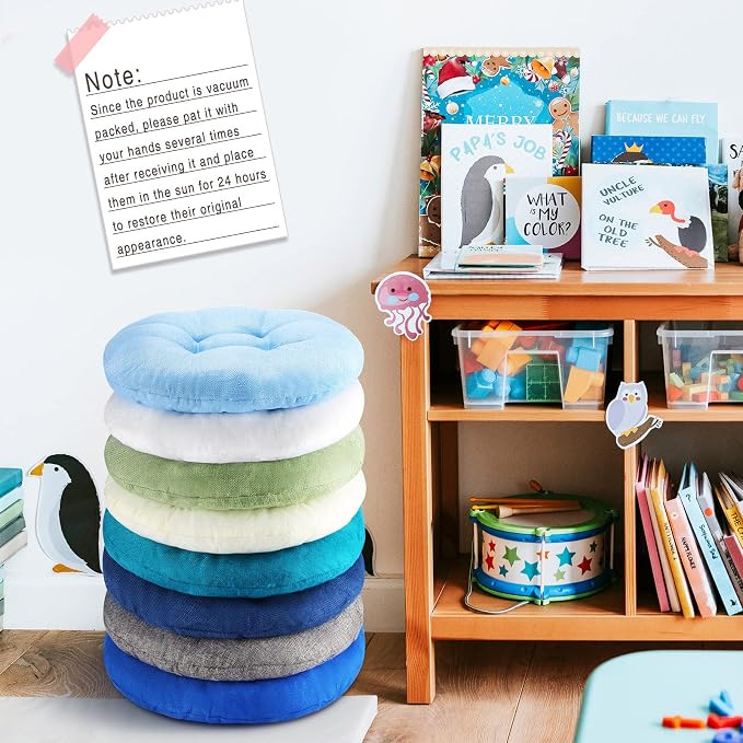 Fumete 8 Pcs 16 Inch Floor Cushions Pillow for Kids Bulk Classroom Round Flexible Seating Floor Cushions for Students Home Daycare School Reading Corner Yoga Meditation Picnic (Ocean Whisper)