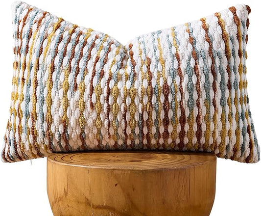 AmHoo Boho Chenille Pillow Cover Decorative Tufted Pillowcase for Couch Bed Sofa Bedroom Living Room Modern 12 x 20-Inch Brown