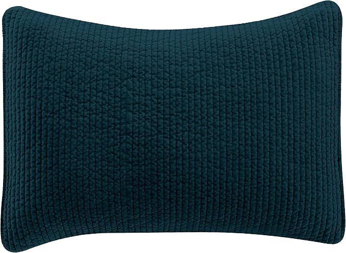 HiEnd Accents Stonewashed Velvet Quilted Pillow Sham, 21x34 inch, Deep Blue Solid Color, Classic Traditional Rustic Style Luxury Bedding