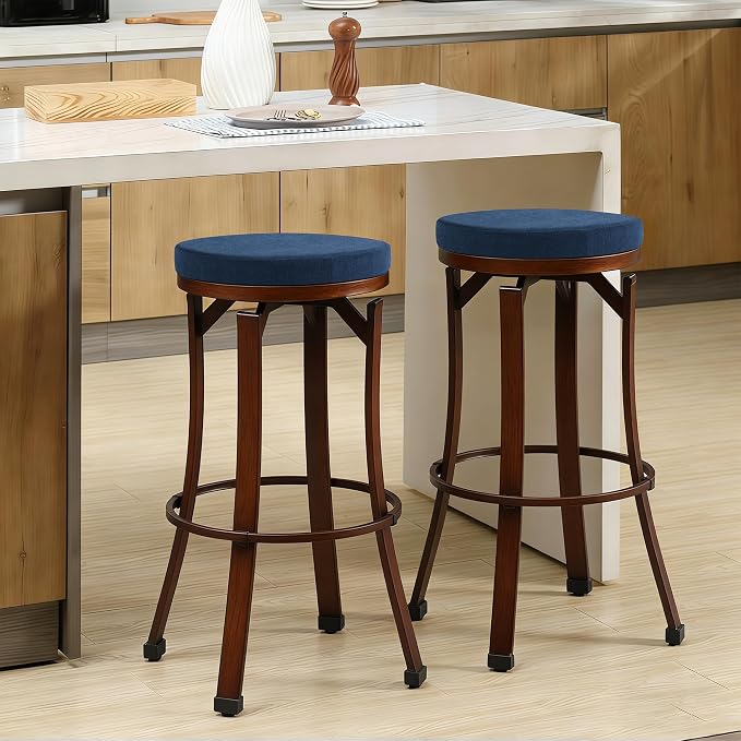 Tromlycs 14 Inch Round Bar Stool Cushion Non-Slip Foam Seat Pad Removable Cover for Circle Chairs (14x14 Inches, Navy Blue)