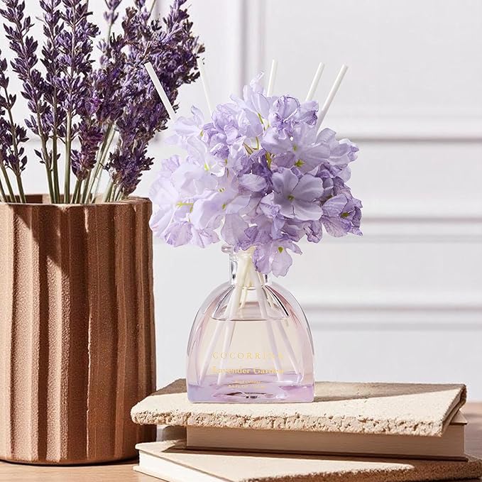 COCORRÍNA Reed Diffuser - Lavender Garden 8.5 Fl.oz Reed Diffuser with 8 Sticks for Home Bathroom Shelf Decor (Simple Luxe Collection)