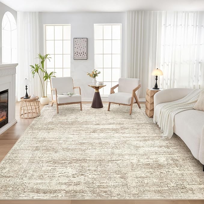 DMOYEST Area Rug Living Room Rugs - 10x14 Abstract Large Soft Indoor Washable Rug Neutral Modern Low Pile Carpet for Bedroom Dining Room Farmhouse Home Office - Vintage Beige