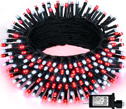 JMEXSUSS 66ft 200 LED Red and White Christmas Lights, Outdoor String Plug-in, Expandable for Tree Outside Party Home Decorations
