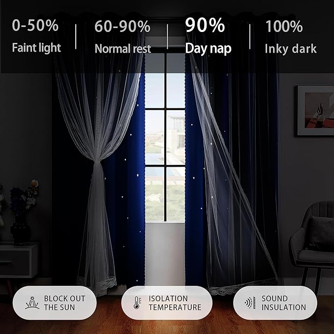XiDi Blackout Curtains for Bedroom & Living Room, Double Layer, Unicorn Pattern, 63x52 in, 2 Panels