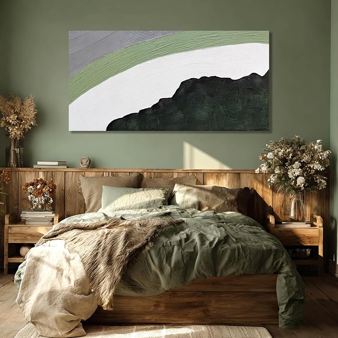 GAIDUOMAI Large Textured Wall Art Green Wall Decor Green and White Geometric Abstract Canvas Wall Art for Bedroom Neutral Artwork for Living Room 29"x 58"