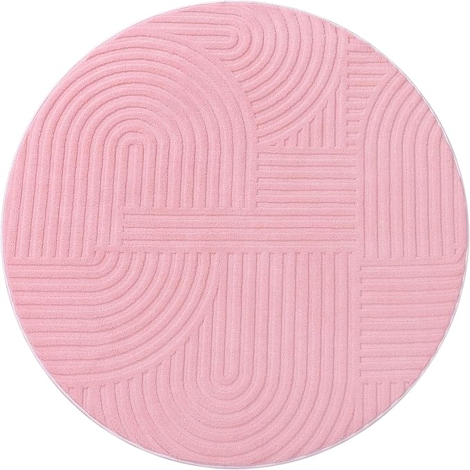 Pauwer Pink Area Rug for Girls Bedroom 4ft Soft Fluffy Non Slip Machine Washable Rugs Modern Indoor Mat Fuzzy Floor Round Carpet for Kids Nursery Living Room Dorm Playroom Dining Baby Home Decor