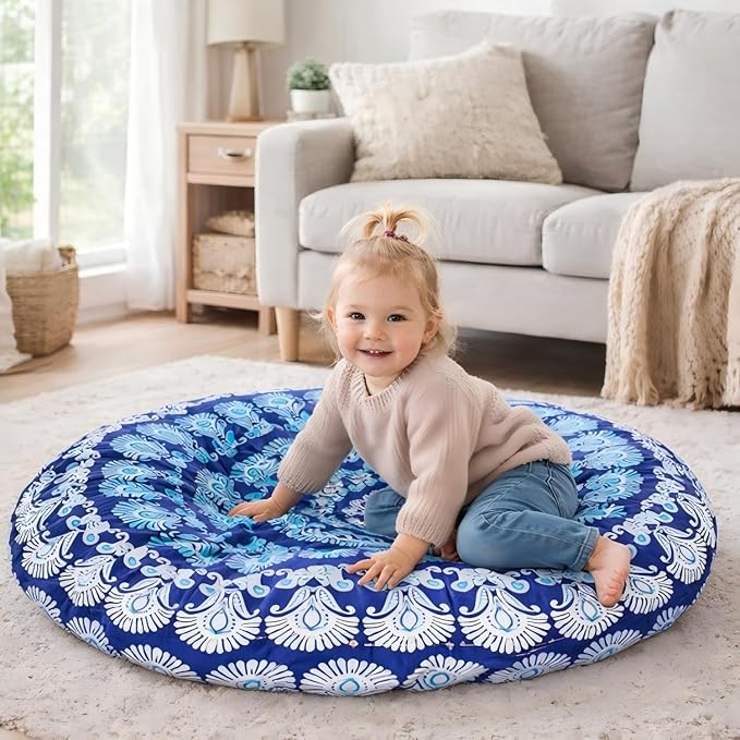 Funnymoom Extra Large Mandala Floor Cushion 35 Inch Round Meditation Floor Pillow Papasan Swing Cushion for Adults Oversized Playroom Pillows Reading Nook Big Pillow for Sitting Yoga Living Room Sofa