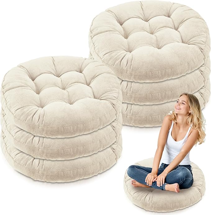 Jerify 6 Pcs Floor Pillow Cushions Large Round Square Large Meditation Floor Pillow for Classroom Adult Meditation Picnic Party Seating Learning Daycare School (Round,Beige)