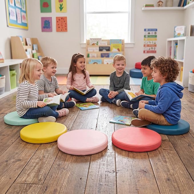 Juexica 6 Pcs Extra Thick Flexible Seating Floor Cushions Assorted Colored Pillow Floor Cushions for Classroom Soft Flexible Seating for Kids Learning Sitting Daycare School Chair (Hippie Boho Color)