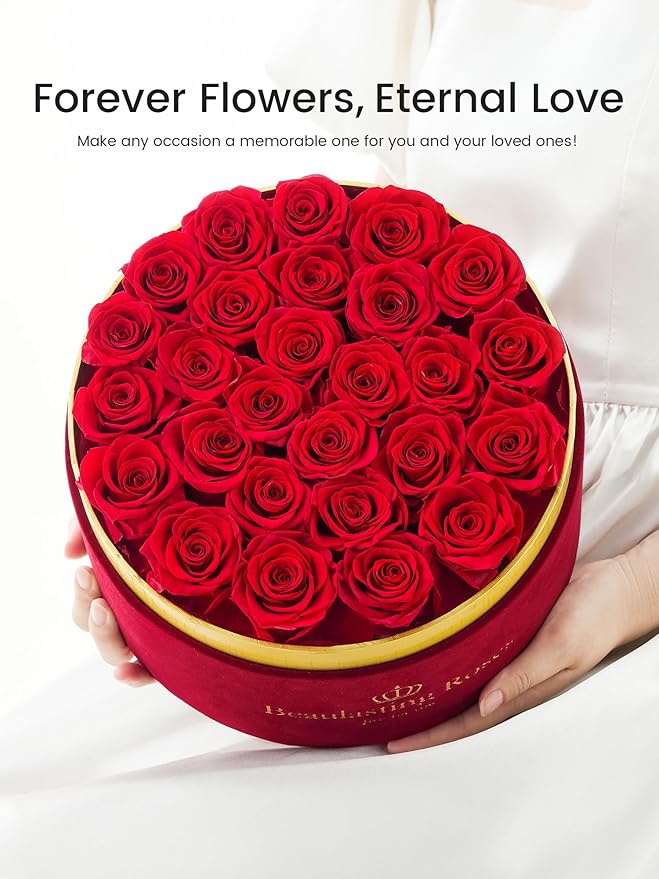 Beaulasting 27-Piece Forever Flowers Roses in a Box Preserved Roses for Her Mother's Day Birthday Flowers for Her Mom Women Wife Valentine's Day (Red)
