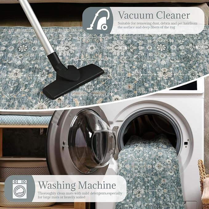 Machine Washable Hallway Runner Rug: 2'x6' Kitchen Rugs Soft Non-Slip Low Pile Vintage Boho Carpet Runners for Indoor Entryway Kitchen Bedside Bedroom Bathroom Farmhouse Decor